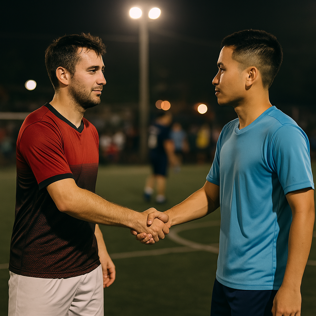 Hai cầu thủ bắt tay nhau sau trận bóng phủi